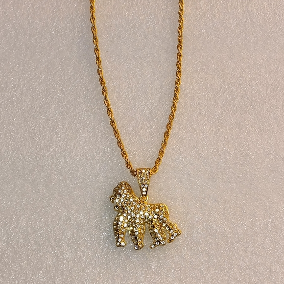 Ice out gorilla pendant with gold plated rope chain Top Quality cubic zirconia - Picture 3 of 3